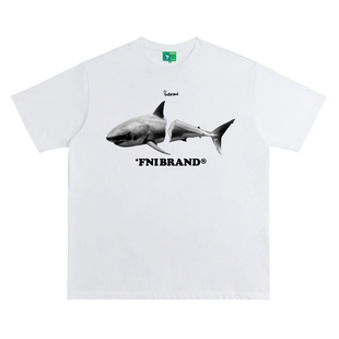 FNIcooper 320g鲨鱼男女同款t恤美式复古纯棉短袖国潮流夏季上衣