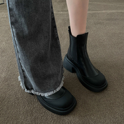 厚底烟筒短靴子女2022年秋冬季切尔西靴高跟鞋粗跟百搭马丁靴