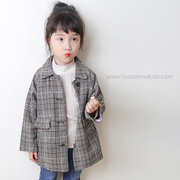 断码女童韩版格子小西装薄外套中长款薄款百搭时尚超洋气