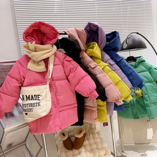 韩韩良品中大童中长款加厚连帽羽绒，棉棉服2023冬季洋气棉袄