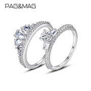 pag&mag925银戒指女指环，对戒水滴爱心，圆形韩版ins轻奢锆石手饰