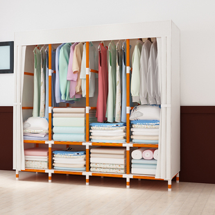 简易衣柜实木布出租房用经济型，布艺塑料窗帘，式收纳卧室家用木质柜