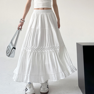 白色纱裙高腰垂坠感半身裙2024裙子遮肚显瘦a字长裙
