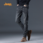 jeep吉普牛仔裤男2024修身黑色男生裤子，美式高街直筒男士长裤