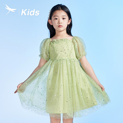 红蜻蜓女童装，夏季短袖连衣裙嫩绿色亮片仙女，泡泡袖裙子