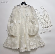 24春夏 度假风 立体花朵公主仙女甜美白色连衣短裙