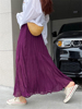 褶皱雪纺紫色半身裙女2023春夏垂感高腰遮胯a字开叉中长裙子