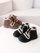 儿童马丁靴冬季2023加绒加厚二棉鞋，保暖英伦风洋气女童短靴子