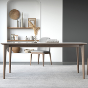 亮光岩板餐桌实木白蜡木胡桃色现代简约家用小户型长方形餐桌椅子