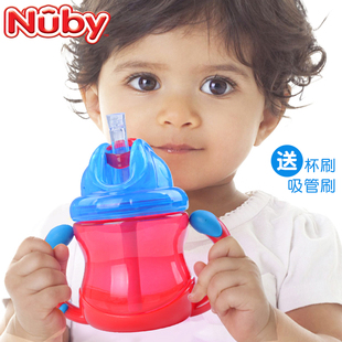 nuby婴儿两用鸭嘴，学饮杯儿童吸管杯宝宝重力球，喝水杯子防漏带握把