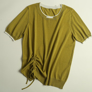女式亚麻夏季薄款透气空调衫纯色圆领短袖休闲时尚百搭套头