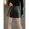蛋爷法式黑色皮裤女春设计感小众，不对称高腰显瘦仿制皮短裤