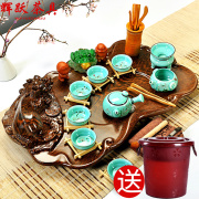 辉跃茶具套装陶瓷汝窑青瓷，整套实木茶盘冰裂功夫，茶具套装