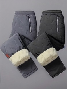 加绒加厚羊羔绒裤子男士冬季防风，保暖外穿雪地裤，休闲大码羽绒棉裤
