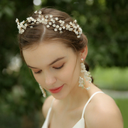 白色铁花瓣新娘手工，头饰森系发带耳环套装，欧美婚礼婚纱晚礼服配饰