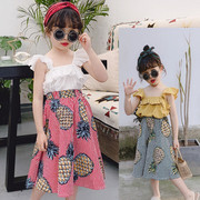 2024韩版童装女童夏季甜美清凉吊带背心+菠萝，条纹半身裙套装