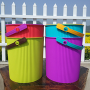 大号条纹收纳桶塑料桶带盖可坐洗澡凳幼儿园储物箱手提水桶钓鱼桶