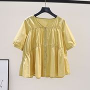 黄色娃娃衫上衣女夏2023年法式设计感减龄小清新冰丝纯棉衬衫
