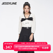 jessyline春季女装，杰茜莱白色短款蝴蝶结，衬衣313202142