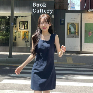 chictang2023早春韩系休闲温柔chic气质藏蓝色牛仔吊带裙女韵壹