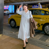 大码百分百2023春季女装微胖mm妹妹显瘦中长款开叉衬衫连衣裙