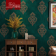 欧式大花绿色无纺布大马士革墙纸奢华卧室客厅背景墙壁纸复古美式