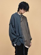 小众不规则缝线撞色拼接设计感圆领套头毛衣男秋季美式高街针织衫