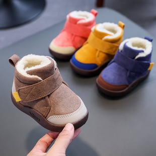 冬季小童雪地靴软底防滑宝宝，学步鞋加绒，男童棉鞋女童短靴子婴儿鞋