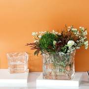 玻璃花瓶 冰川方缸创意正方形水培绿植物铜钱草绿萝水养 客厅摆件