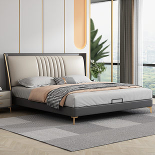 布雷尔意式轻奢真皮床简约现代主，卧室高端大气1.8m1.5米双人软床