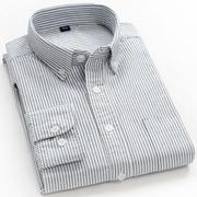 纯棉灰色竖条纹衬衫潮流，男士韩版长袖，经典细格纹衬衣春秋格子寸衫