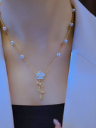 小众设计感山茶花珍珠，项链女时尚气质网红颈链，高级感锁骨链潮