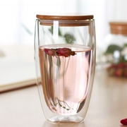 双层耐热玻璃杯透明咖啡杯家用马克杯牛奶杯带盖茶杯果汁杯创意