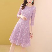 紫色法式名媛蕾丝，连衣裙中长款春装，2023女气质a字裙名媛轻奢