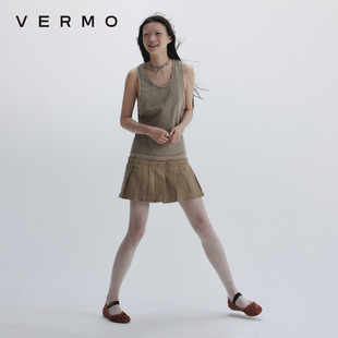 VERMO“捕捉比例”复古做旧胯点位低腰优化线条拼接百褶连衣裙