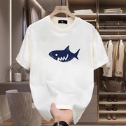 夏季迷幻鲨鱼短袖T恤圆领趣味流行宽松印花休闲男女潮流