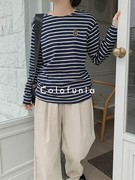colofunia韩国女装简约低调基本款条纹长袖，t恤25春款