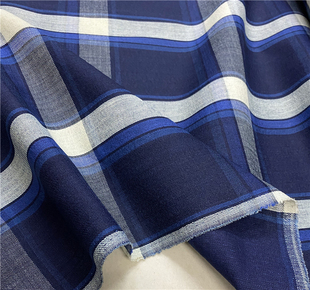 日本进口蓝色白色，格纹编织亚麻面料设计师西装布料