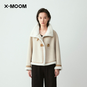 商场同款X--MOOM2023冬季局部拼接皮毛一体立领皮草外套
