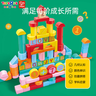 Hape110粒启智学习积木儿童宝宝早教益智木制拼搭玩具桶装1-3岁