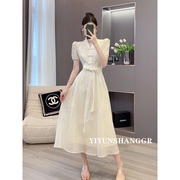 白色新中式国风改良连衣裙，女夏季长裙法式气质名媛，高级感礼服裙子