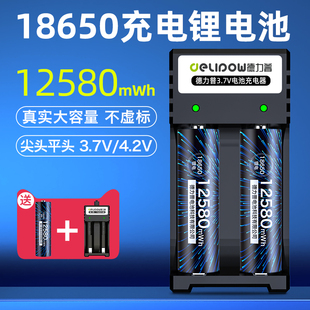 德力普18650锂电池，大容量充电器套装3.7v可充头灯，强光手电筒4.2v