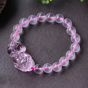 天然粉水晶貔貅手链 单圈冰粉手链 冰种粉水晶貔貅手串