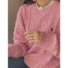 韩系慵懒小麻花套头针织衫女秋季新宽松纯色复古长袖圆领外穿毛衣