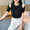 夏季女装韩版批发修身小心机打底纯色t恤短款性感露肩针织衫