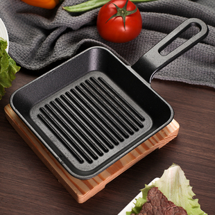 方形铸铁烤盘电磁炉，家用不粘烤肉盘，韩式煎锅铁板烧商用餐厅牛排盘