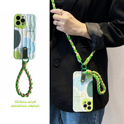 撞色绿编织手绳适用苹果14promax手机壳iphone13斜挎12女11