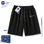 NASA联名黑色短裤2024夏季潮牌运动短裤男休闲美式宽松五分裤