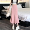 薄款粉红色西装半身裙女夏季欧货高腰中长款包臀裙修身遮胯鱼尾裙