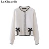 拉夏贝尔/La Chapelle法式缎面蝴蝶结针织开衫黑白撞色女毛衣外套